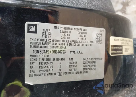 2013 Chevrolet Tahoe Ls z USA, uszkodzony, nr VIN 1GNSCAE0XDR376793